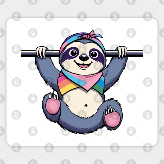 Cheerful Cartoon Sloth T-Shirt – Pride Bandana Edition | Playful Animal Tee Sticker by Anne Lee